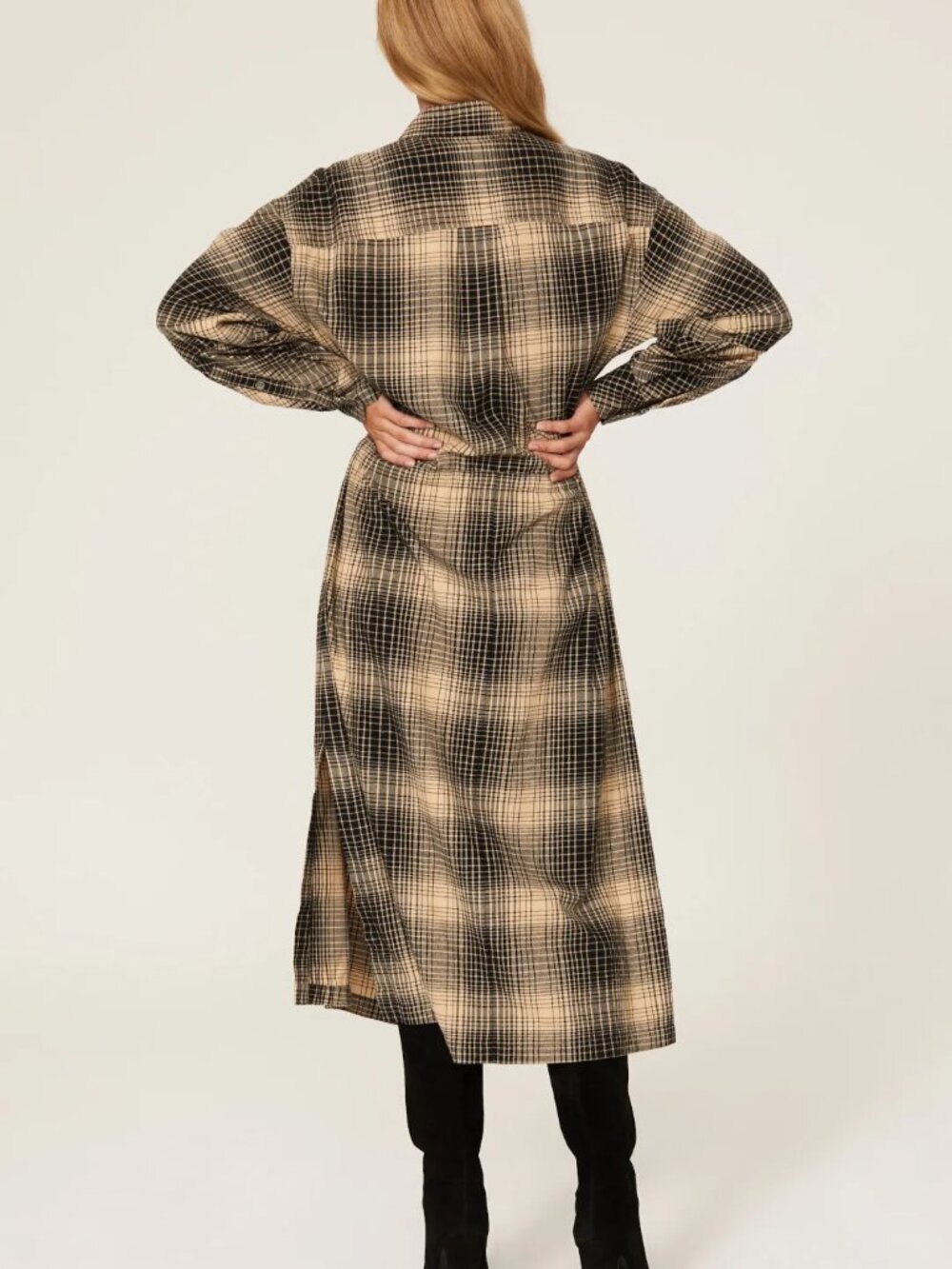 JOIE Ardine Plaid Flannel shirt dress - FALL Perfection Midi Black Tan Button Up - Picture 14 of 16